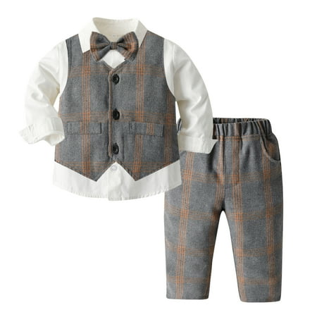 

Toddler Boys Long Sleeve T Shirt Tops Plaid Vest Coat Pants Child Kids Gentleman Outfits Apparel Shirt New Born Neutral