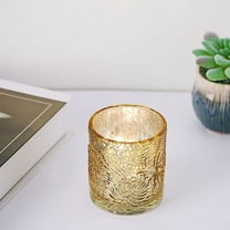 Balsa Circle 6 Pieces 3" Gold Metallic Leaves Design Mercury Glass Votive Candle Holders