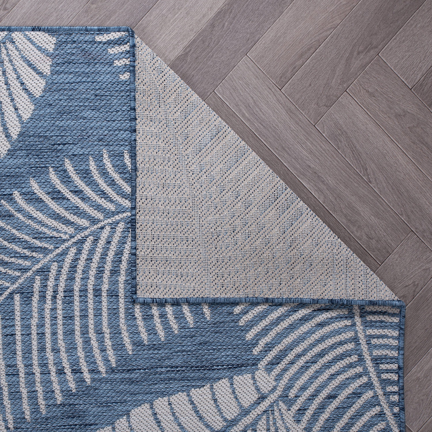 World Rug Gallery Distressed Palm Leaves Textured Flat Weave Indoor/Outdoor Area Rug - BLUE 5' X 7'