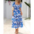 thumbnail image 2 of Vestido casual BTFBM para mujer con cuello cuadrado y estampado floral fruncido, 2 of 9
