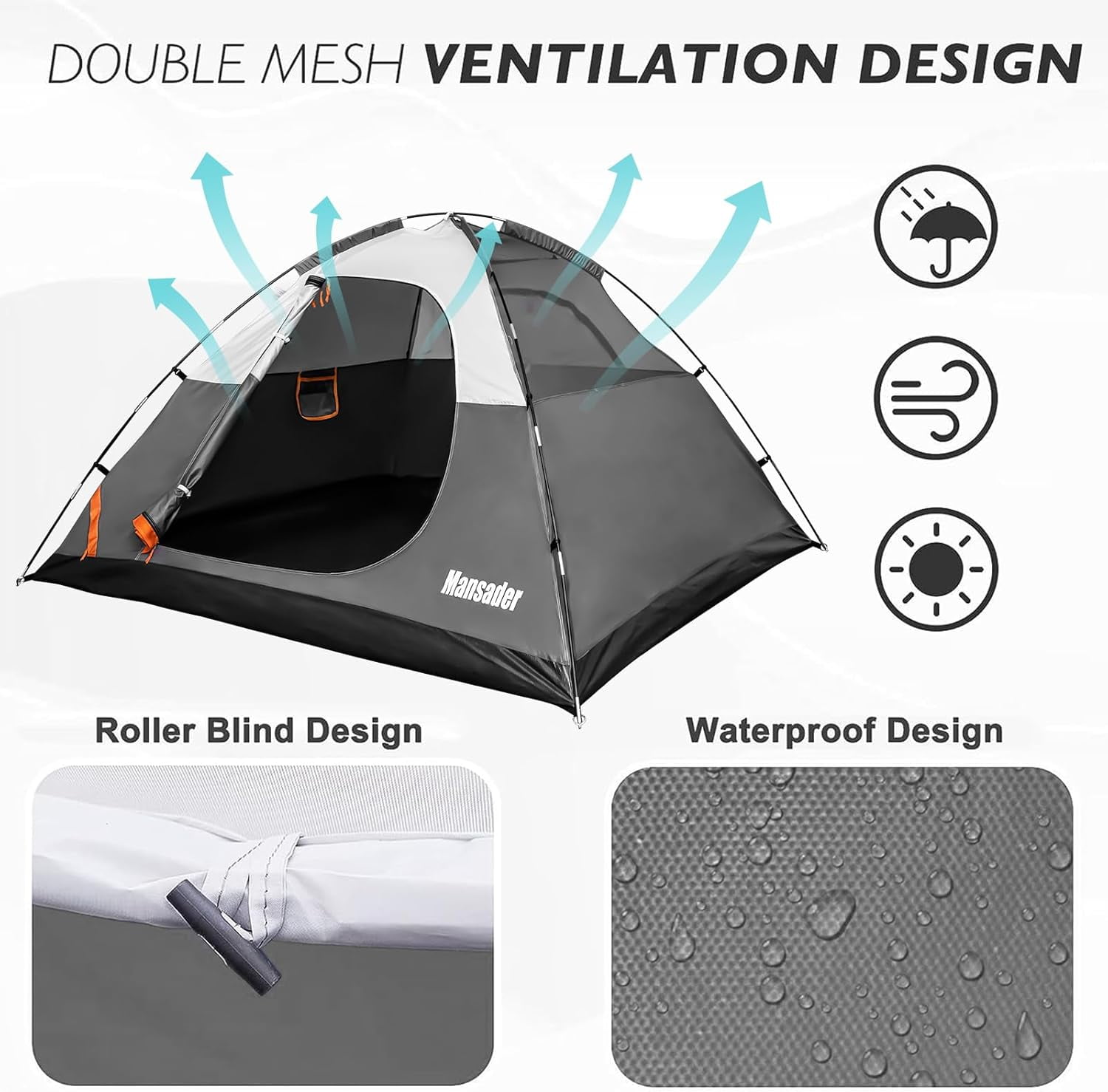 Camping Tent,Waterproof 4 Person Tents for Camping, Lightweight Easy Set Up Outdoor Hiking Tent with Carry Bag, Suit for Family Beach Hiking Travel