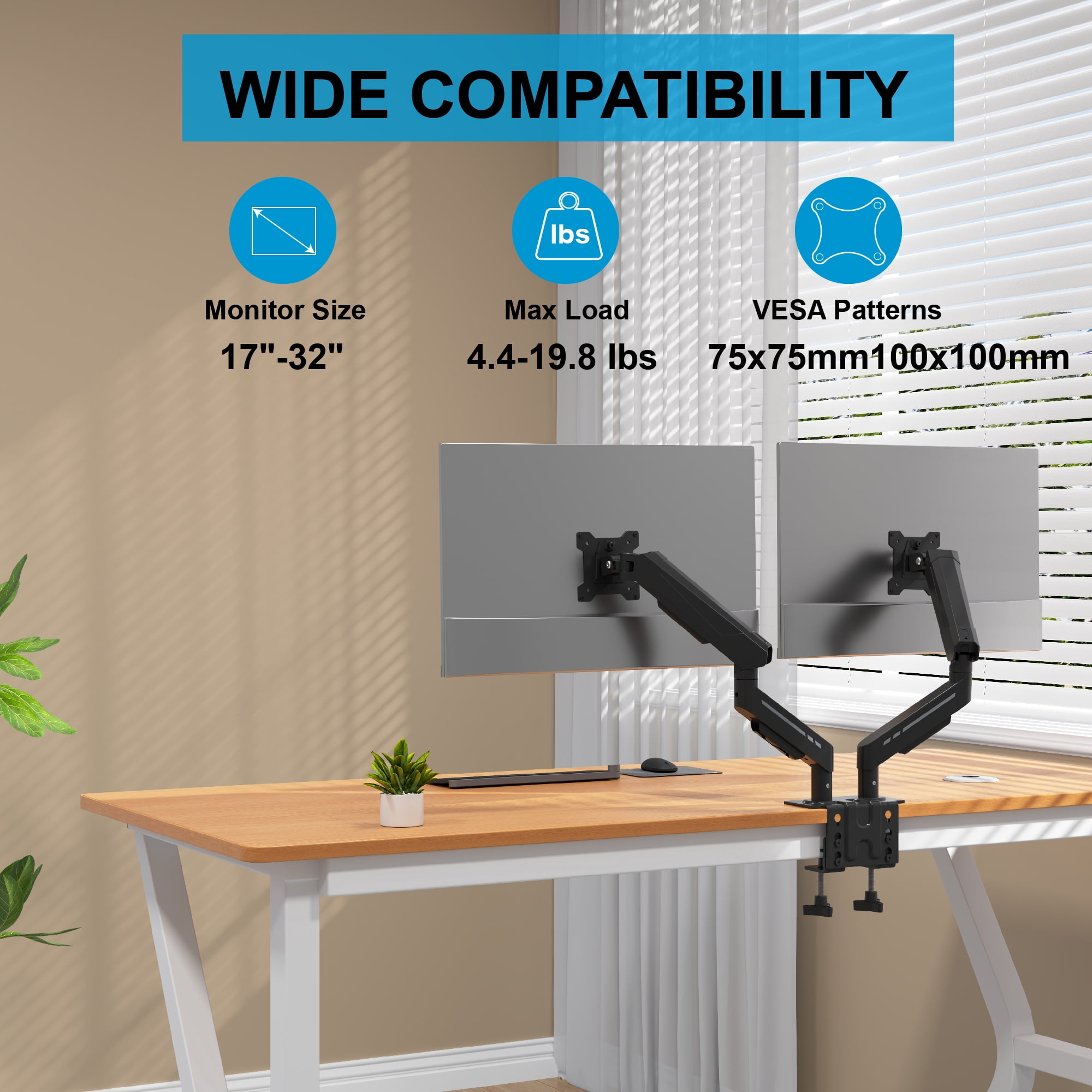 RmagineX Dual Monitor Arm Desk Mount, Adjustable Gas Spring Dual Monitor Stand, Fits 17-35 Inch Screen, Full Motion Dual Monitor Holder , VESA Mount, Holds Up to 22lbs Each Arm, Black