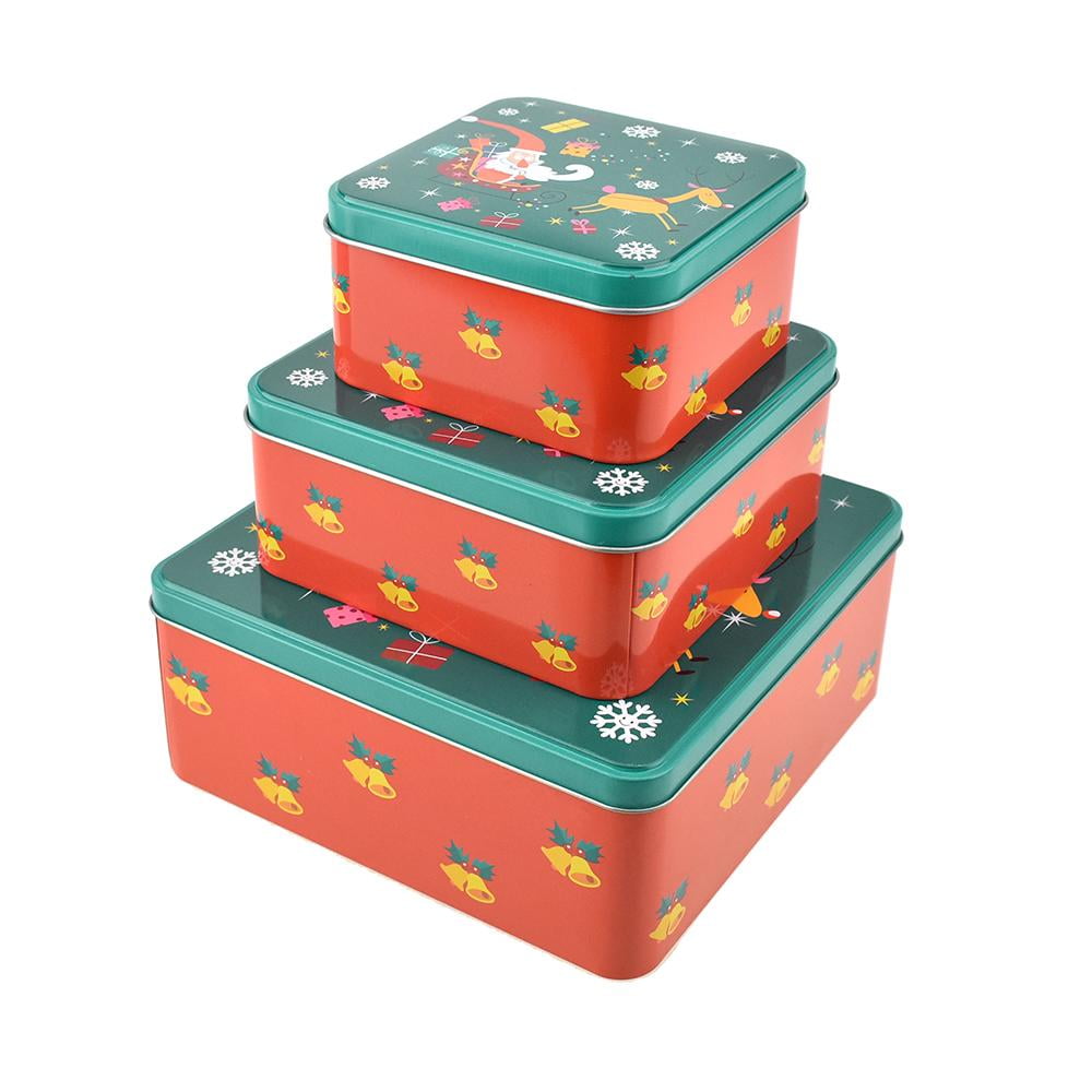 Tiered Square Santa Christmas Cookie Tin Containers, 3Piece Walmart