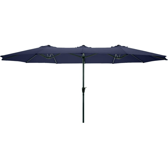 Pure Garden 15 Ft Double Patio Umbrella – XL Sunshade with Hand Crank, Navy