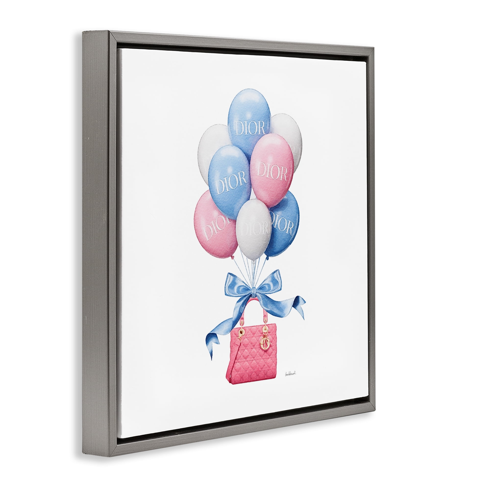 Stupell Industries Pink & Blue Handbag Balloons Gray Framed Floater Canvas Wall Art, design by Amanda Greenwood
