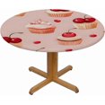thumbnail image 2 of Cupcake Cherry Elastic Round Tablecloth - Waterproof & Oil-Resistant Polyester Fabric, Elastic Hem Fits 40-44 Inch Round Tables, Wrinkle-Free for Indoor/Outdoor Use, 2 of 6
