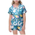 thumbnail image 2 of Byoo Toddler Girls' Graphic Sleepwear Set Easter Bunny Egg Printing Buttons Shirt Shorts Smooth Outfit Breathable Homewear Outfit, 2 of 4