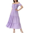 thumbnail image 4 of Allegra K Women’s Round Neck Puff Sleeves Ruffle Midi Smocked Tie Dresses, 4 of 5