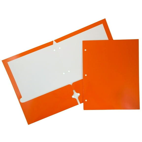 JAM Paper Glossy 3 Hole Punch Folders, Orange, 100/Pack