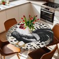 thumbnail image 2 of White Black Rooster Flowers Elastic Fitted Round Table Cover Retro Style Waterproof Outdoor Tablecloth for Holiday Party, Picnic, Patio & Dining Fits Tables Up to 45"-54", 2 of 8