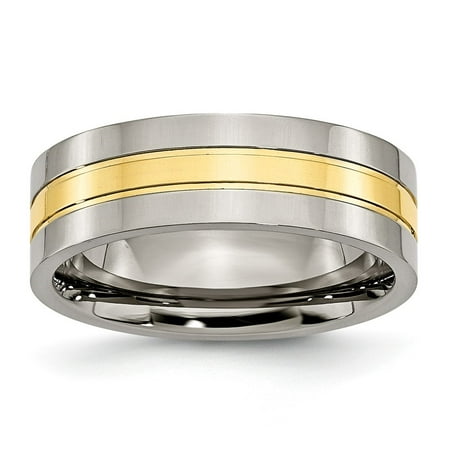 Auriga Fine Jewelry Titanium Polished Yellow IP-plated 7mm Grooved Men s Band