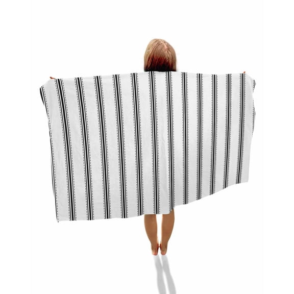 Black Striped Beach Towels Oversized Super Absorbent, Black White Stripes Farmhouse Lightweight Bath Towel Quick Dry Sets For Bathroom/Pool/Rv Camping/Beach Play/Gym Room/Picnic 35"x70"