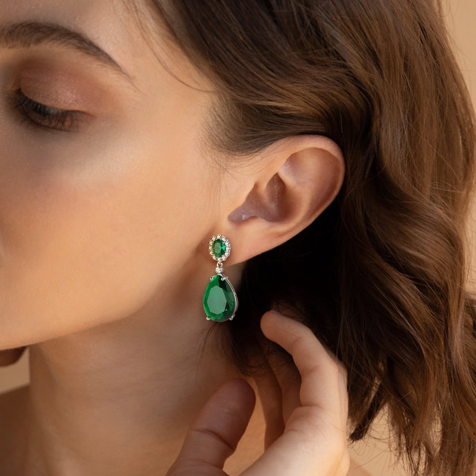 Juwaliy 10Ct Women Teardrop Dangle Earrings May Birthstone Emerald Green 925 Sterling Silver Jewelry Mom Grandma Birthday Mother's Day Gift