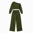 thumbnail image 5 of Xinoom Women's 2 Piece Off Shoulder Sweatshirt Set, Long Sleeve Slouchy Top & Elastic Waist Wide Leg Pants, Soft Matching Outfit, Gift for Ladies, Casual Hangout Army Green,L, 5 of 7