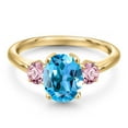 thumbnail image 3 of Gem Stone King 10K Yellow Gold Swiss Blue Topaz and Pink Lab Grown Diamond Engagement Ring for Women | 2.75 Cttw | Oval 9X7MM | Gemstone November Birthstone | Size 9, 3 of 6