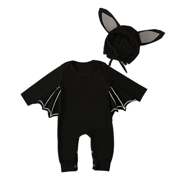 Mercatoo Baby Halloween Bat Costume Full-Length Coverall with Wings and Tie Bonnet Hat Set Newborn Romper Warm Fall Winter Outfit