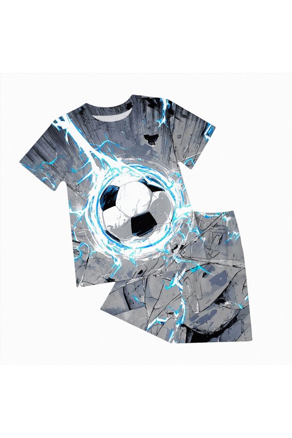 Toddler Baby Boy Outfits Summer Clothes Truck Short Sleeve Tee and Printed Shorts 2-Piece Set Football Match and Outdoor Playdates