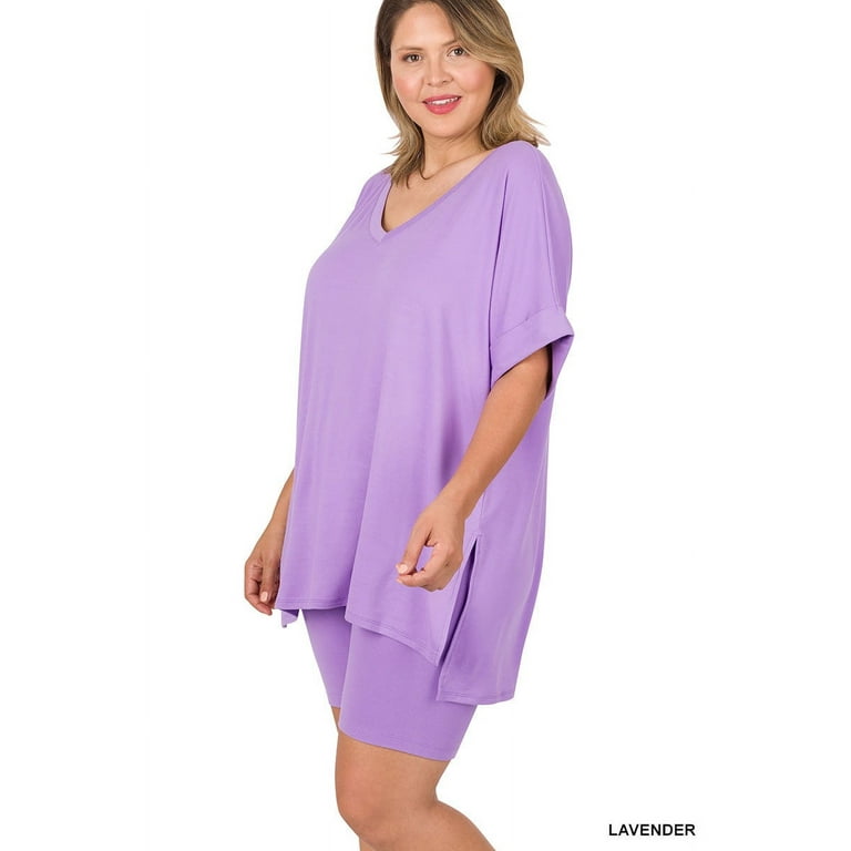 Zenana Women's Brushed DTY Microfier V-Neck Short Sleeve Hi-Low