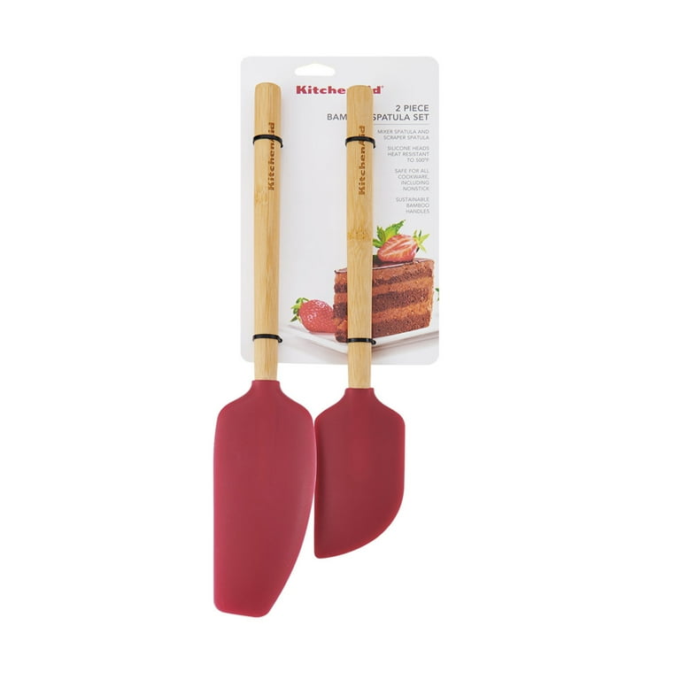 KitchenAid Small Spatula Set 2 Pc Bamboo Red & Gray 8”