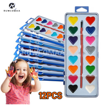 RuWeoMaa Heart Paint Set Valentines, Heart Shaped Watercolor Paint Set,Washable Water Color Paints with Paintbrush for Toddlers Adults,Art Supplies for Preschool Classroom Party Birthday Gifts(12PCS)