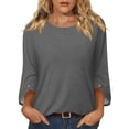 thumbnail image 2 of Qwertyu Womens Top 3/4 Sleeve T-shirts for Women Casual Crew Neck Three Quarter Length Sleeve Solid Fashion Loose Pullover Gray XL, 2 of 7