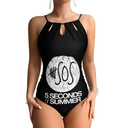 Band 5 Seconds Of Summer Womens Swimsuit One Piece Summer Swimwear High Neck Tummy Control Bathing Suit Mesh Beachwear