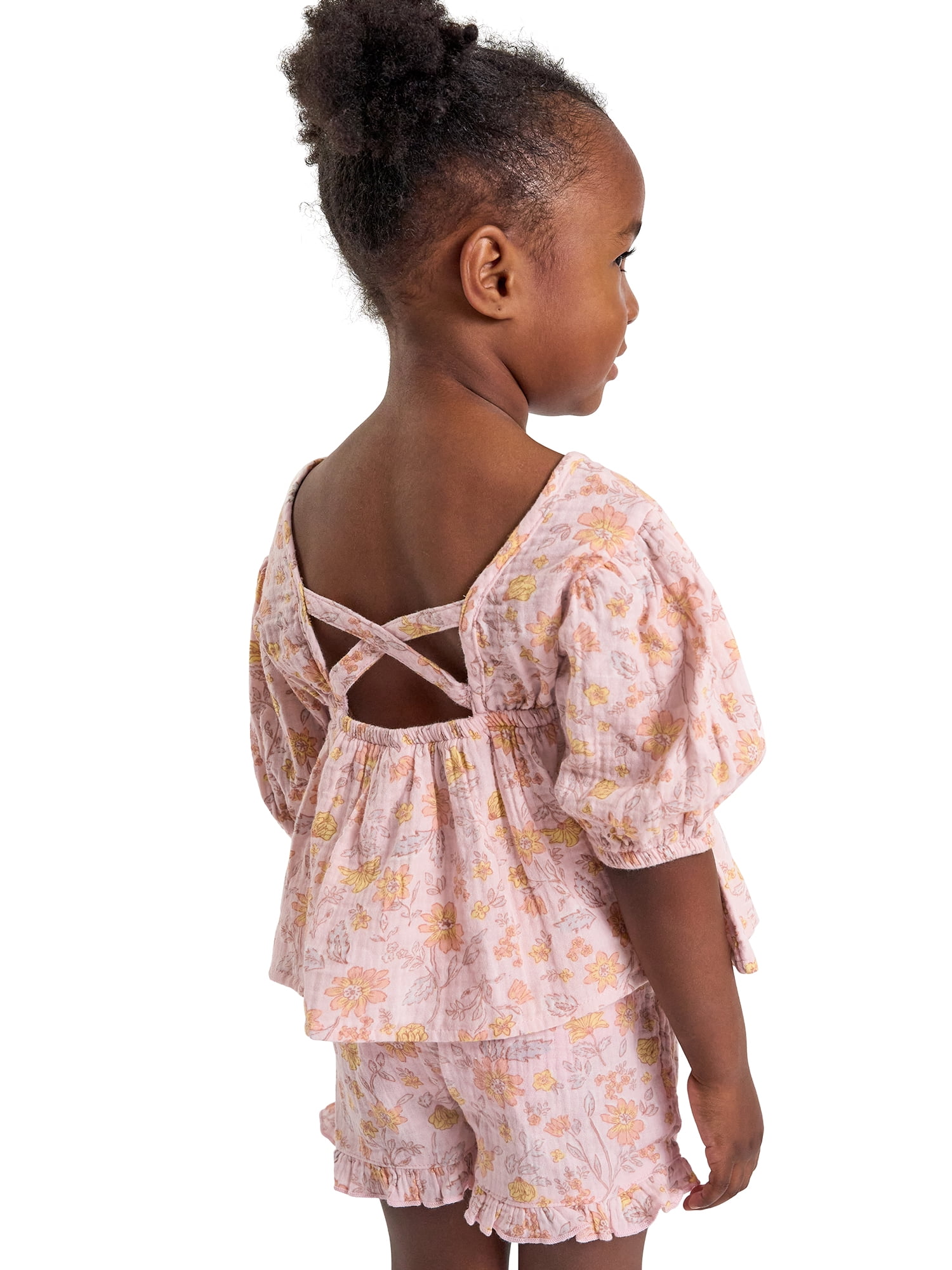 Modern Moments by Gerber Toddler Girl Top and Short Outfit Set with Crossback Detail, 2-Piece, Sizes 12 Months - 5T