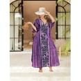thumbnail image 4 of HAPPY BAY Women's Summer Relaxed Fit Caftan Maxi Robe Sleepwear Loungewear Dashiki Dresses for Women 2X-3X Magenta, Chevron, 4 of 4