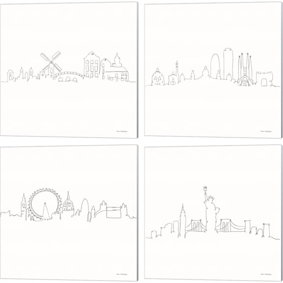 Great Art Now One Line by Seven Trees Design 4 Piece Canvas Art Set Each 14"W x 14"H