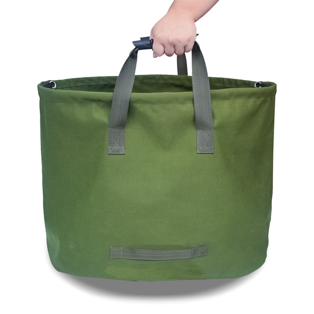 63 Gallons Collapsible Garden Bag Canvas Reusable Gardening Water Resistant Leaf Waste Sack Yard