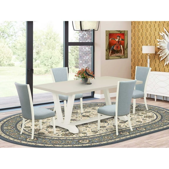 East West Furniture V-Style 5-piece Wood Dining Set with Fabric Seat in White