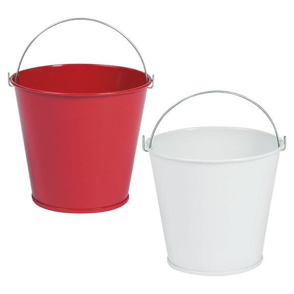 Fun Express Mini Metal Pails Kit White & Red - 24 Pieces