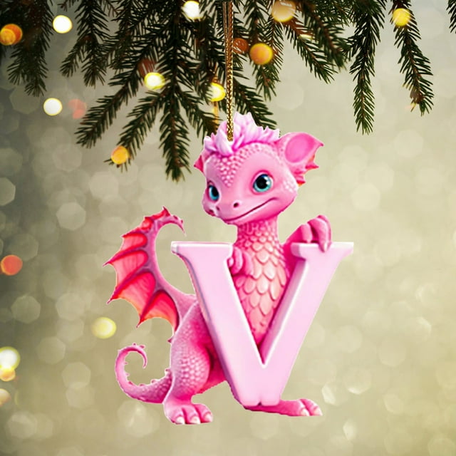 Fridja Personalized Dinosaur Christmas Ornament 26 Letters Hanging Pendant Ornaments 2024 Plastic Initial Monogram Xmas Tree Decorations with Hanging Rope Unique Customized Fun Gift for Kids