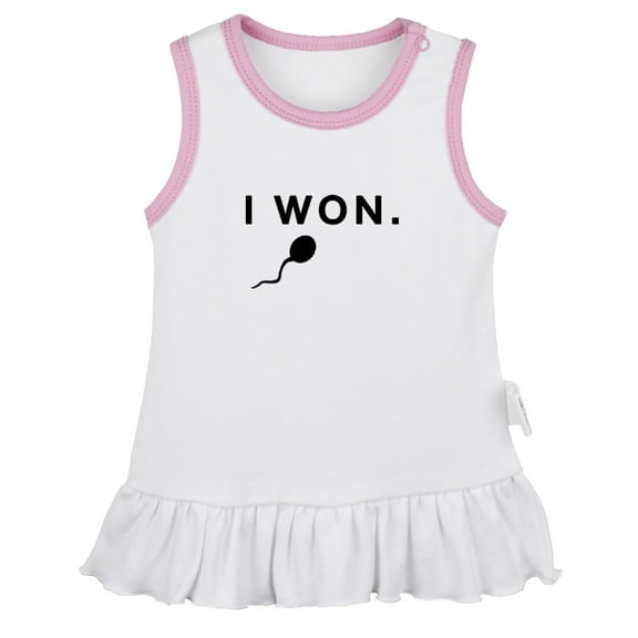 I Won Funny Dresses For Baby, Newborn Babies Skirts, Infant Princess Dress, 0-24M Kids Graphic Clothes (White Sleeveless Dresses, 0-6 Months)