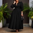 thumbnail image 3 of AURA Women’s Shirt Dress Turn Down Collar Puff Sleeve Long Sleeve Solid Color S XXXL, 3 of 7