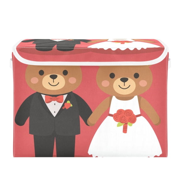 Valentine Married Bears Foldable Storage Bin with Lid and Handle Collapsible Storage Box 16.5 x 12.6 x 11.8 inches