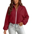 thumbnail image 2 of Warop Women Stand Collar Sweatshirt, Long Sleeve Zip Up Drawstring Short Pocket Pullover for Casual, 2 of 9