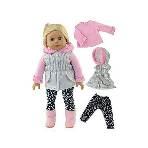 Grey, Blue, and Pink Puffer Vest Pant Set made for 18 inch dolls