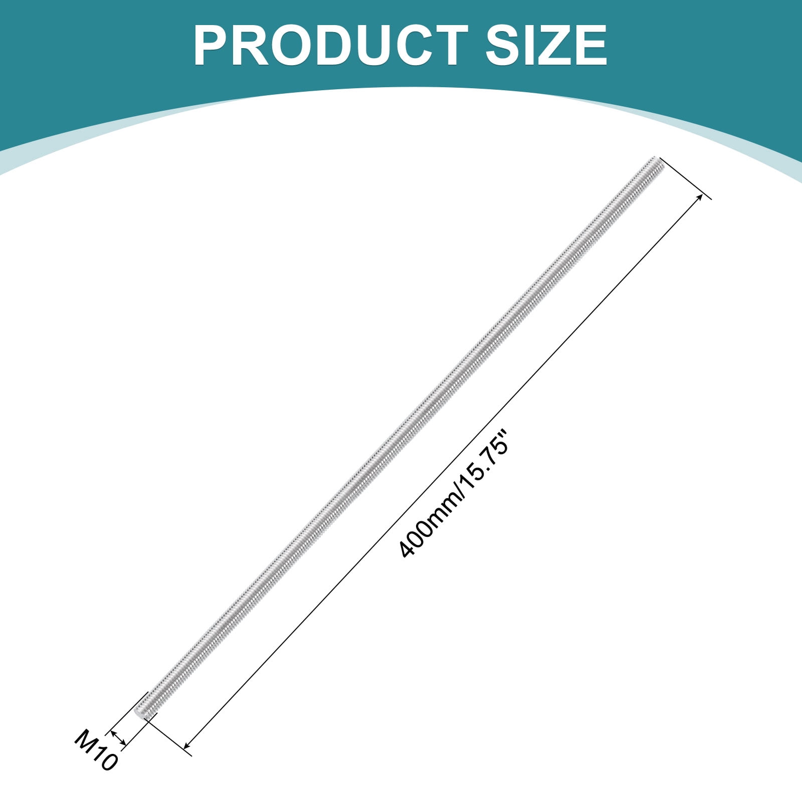 Uxcell 2pcs Fully Threaded Rod, M10 x 400mm 201 Stainless Steel Right Hand Threads Rods with Nuts and Flat Washer Fully Studding Rod Bar for Clamps, Hangers and U-Bolts