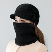 Yirtree Fleece Lined Womens Beanie Hat, Winter Hat Scarf Mask Set,Women's Winter Hat, Middle-Aged and Old Warm Earmuff hat