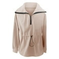 thumbnail image 3 of Women's Lapel Collar Half Zip Drawstring Waist Long Sleeve Pullover Sweatshirt, Oversized Fuzzy Comfort Top for Autumn Winter Season, Casual Daily Wear, Street Fashion and Outdoor Activities Khaki S, 3 of 5