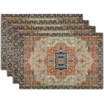 Terracotta Boho Placemats Set of 4 Vintage Persian Rust Retro Carpet Linen Washable Kitchen Dining Table Mats Stain Heat-Resistant Desktop Decor Place Mats for Home Party Indoor 12x18 in