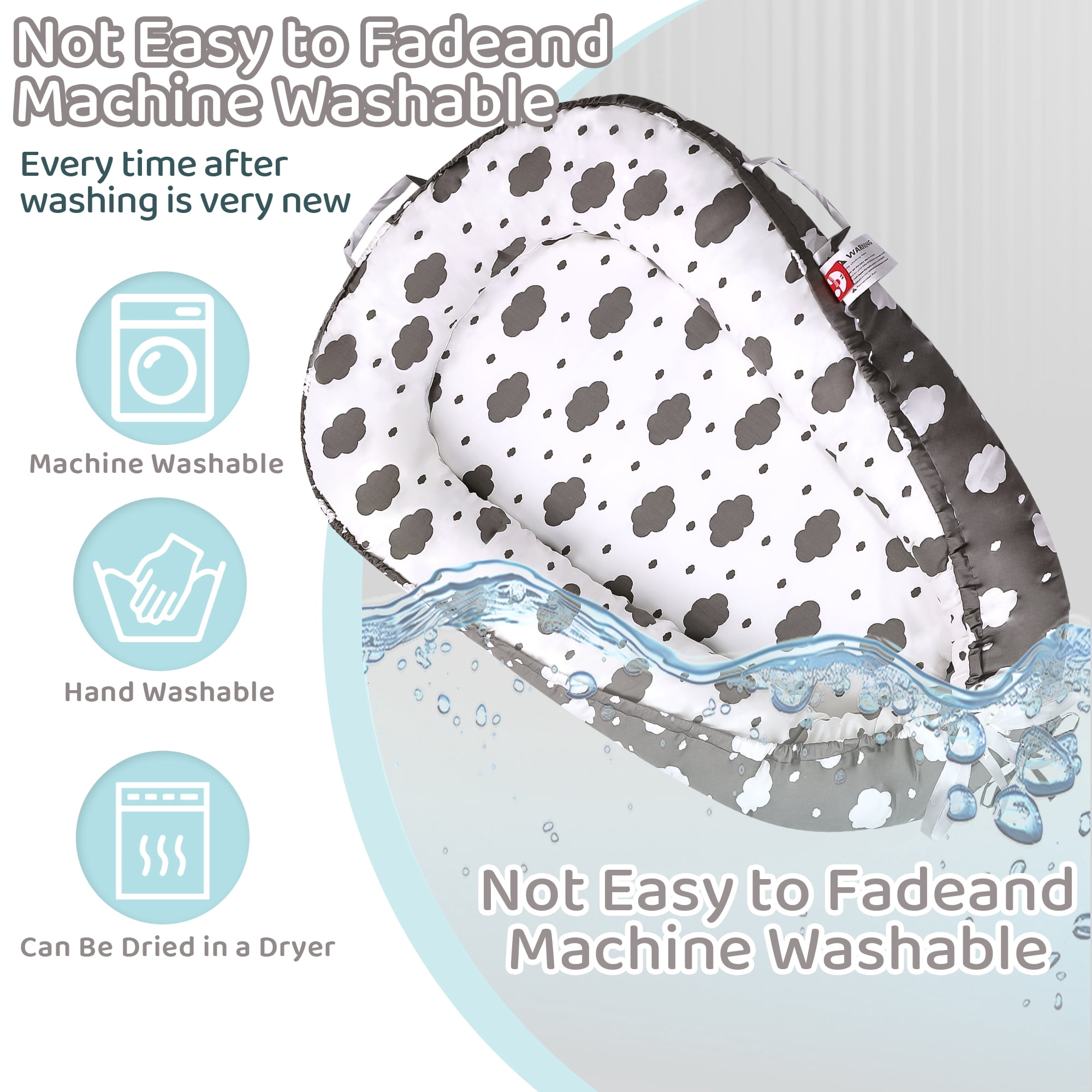 TAYYEE Baby Playmat for 0-24 Months, Portable Infant Lounger with Carry Handle, Gray, 34 x19 Inches