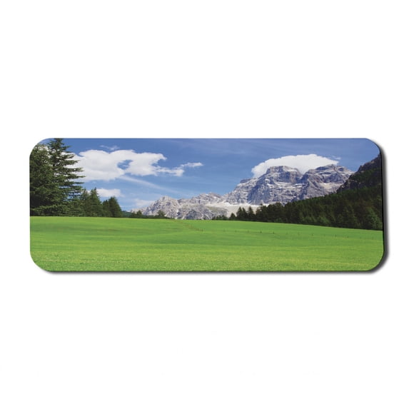 Nature Computer Mouse Pad, Picturesque Mountain with Rural Road View of Italian Old Country Modern Print, Rectangle Non-Slip Rubber Mousepad Large, 31" x 12" Gaming Size, Evergreen Blue, by Ambesonne