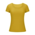 thumbnail image 3 of TKLPEHG Womens Casual Tops Fashion Short Sleeve T Shirts Loose Going Out Tops Summer U Neck Tight-Fitting Short Tops Solid Color Lightweight Casual Blouses(Yellow,S), 3 of 5