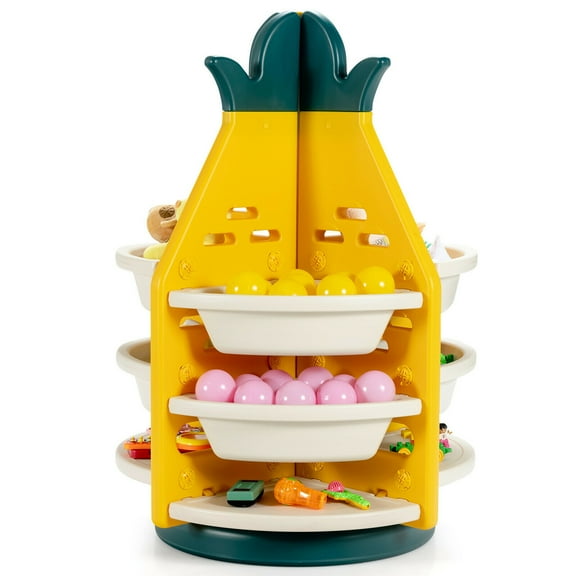 Gymax Kids Toy Storage Organizer 360° Revolving Pineapple Shelf w/Plastic Bins