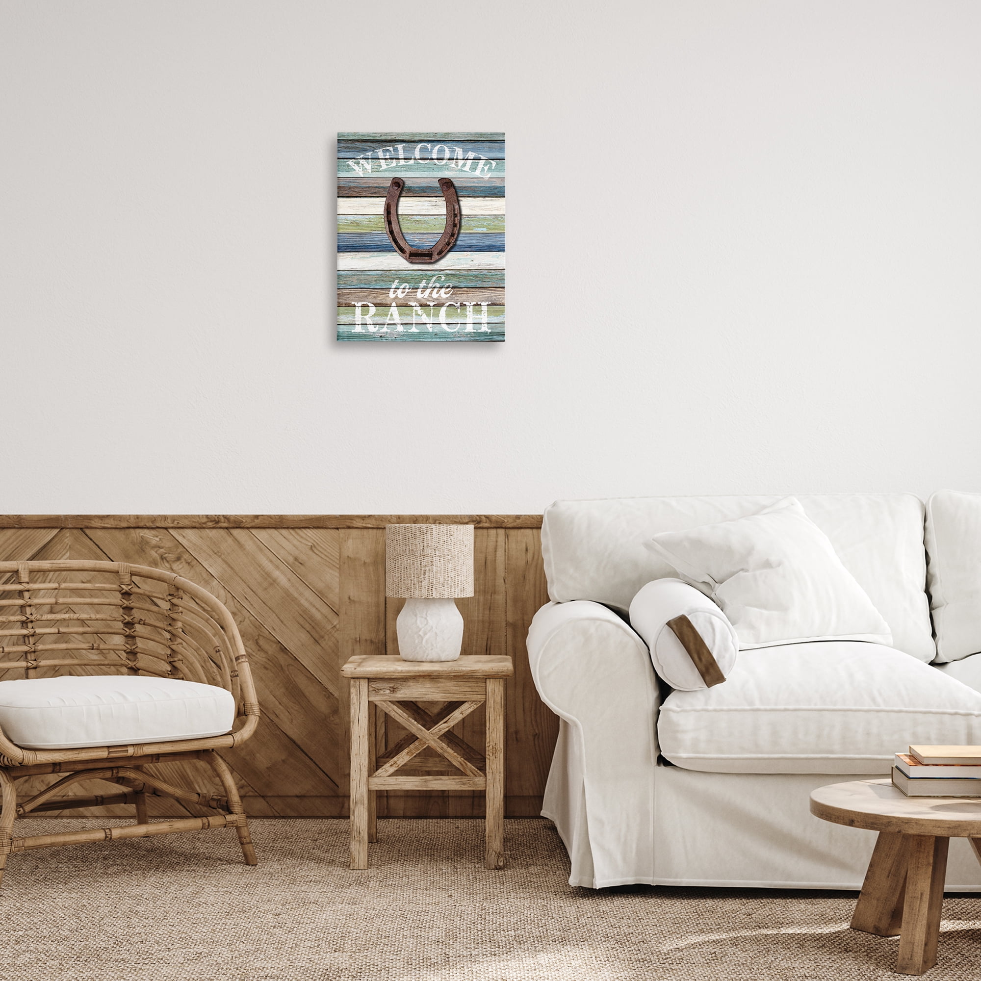 Stupell Industries Welcome Ranch with Horseshoe Text & Numbers Painting Wrapped Canvas Art Print Wall Art, 16 x 20