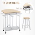 Rolling Kitchen Trolley Cart Island Drop Leaf Table Mecor with 2 Stools
