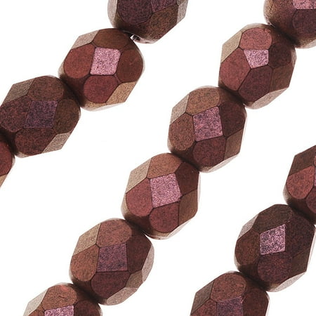 Faceted Sapphire Multi Strand - Czech Fire Polished Glass, 6mm Faceted Round Beads, 25 Piece Strand, Copper Rose Polychrome