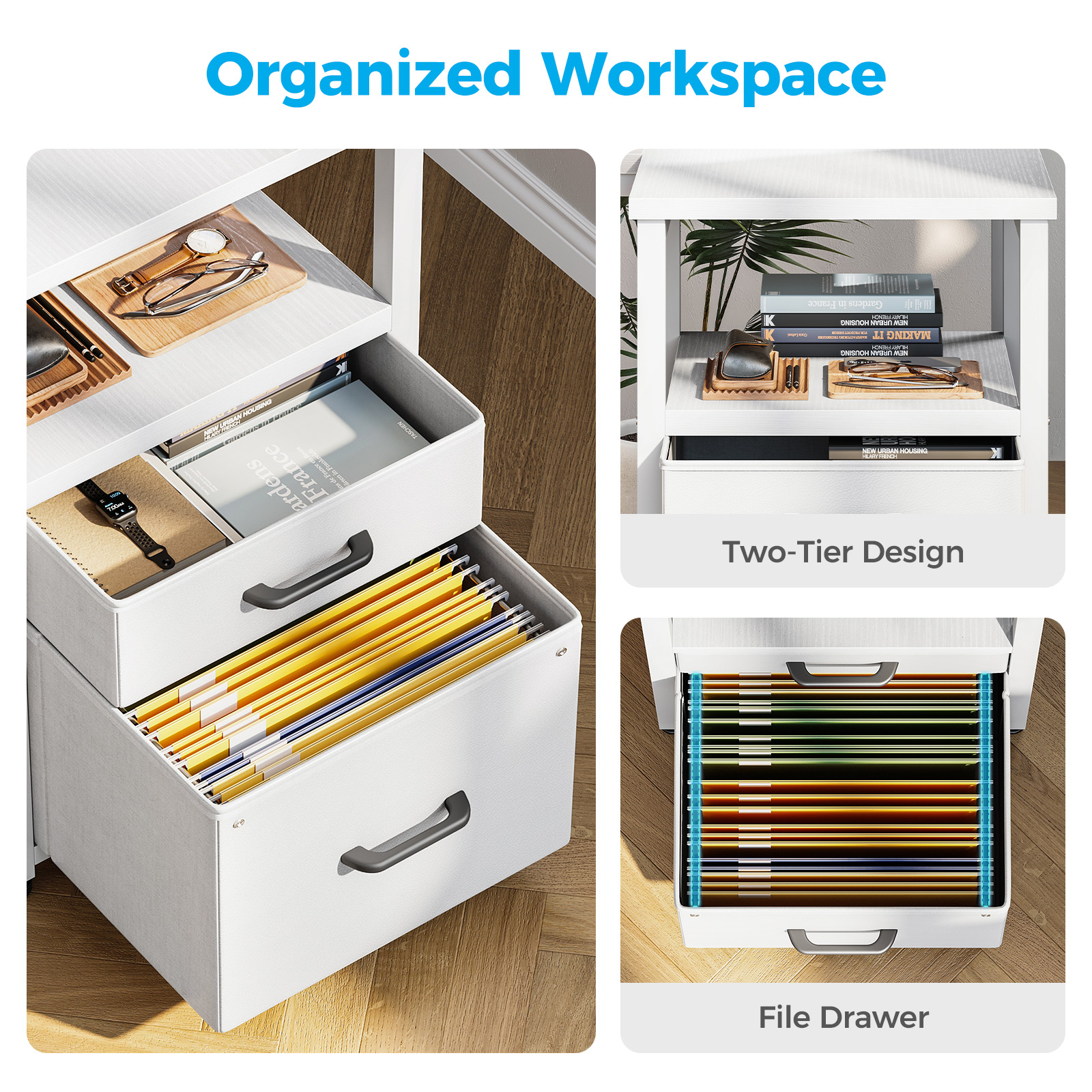 Casacomoda 55-Inch L-Shaped Desk with Drawers & Power Outlets photo 3